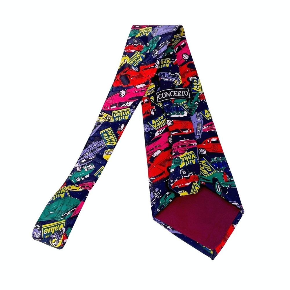 Vtg Concerto Auto Value‎ Classic Cars Tie Men's Retro Colorful Print - Picture 6 of 15